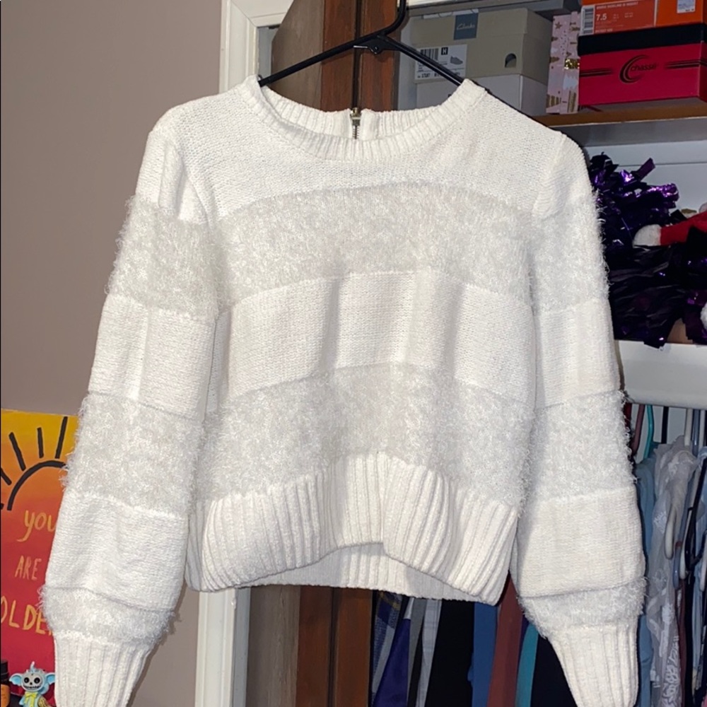 White cropped fuzzy sweater
